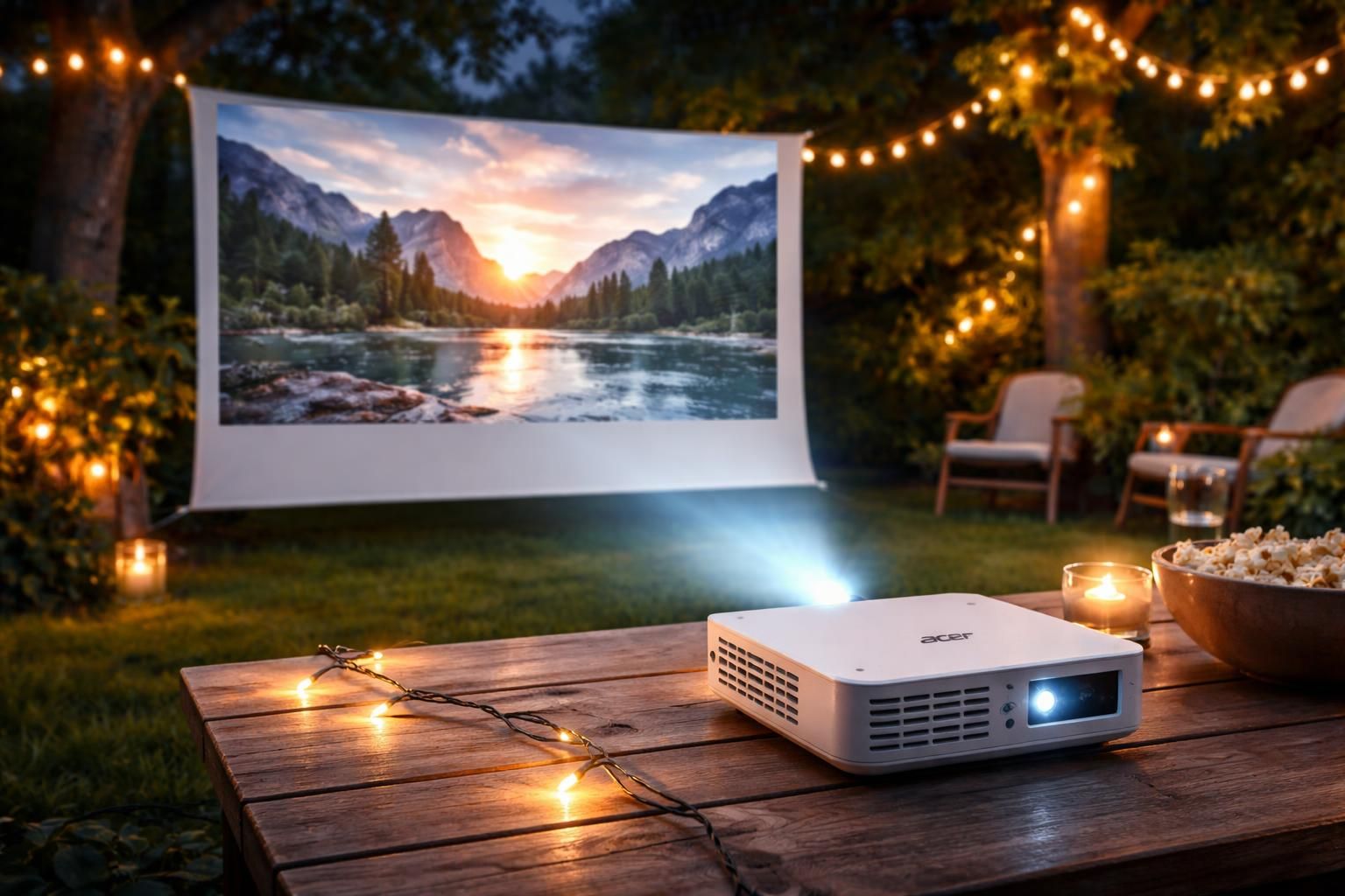 découvrez le combo idéal pour vos projections en extérieur : mini vidéoprojecteur acer accompagné d'une toile, pour une expérience cinéma portable et de qualité.