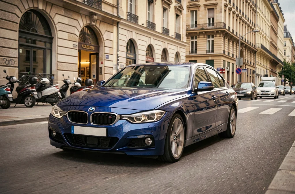 BMW Série 3 équipée du moteur B47 circulant dans une rue urbaine européenne