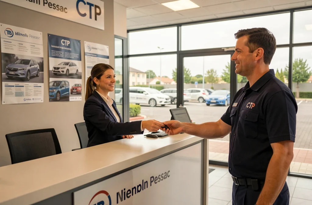 Accueil du centre CTP Pessac avec remise des clés de véhicule à la réception